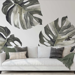 Oversize Monstera Leaf Decals - tropical leaves Removable Wall Decals