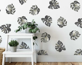 Mini Monstera Leaf Decals - tropical leaves Removable Wall Decals