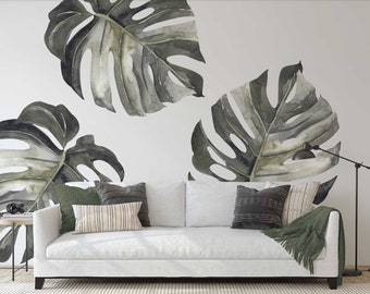 Oversize Monstera Leaf Decals - tropical leaves Removable Wall Decals