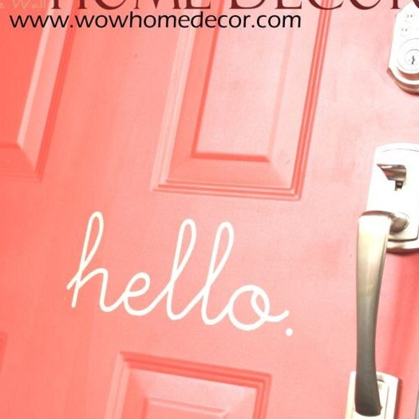 Vinyl Wall Decal Art - Hello Vinyl front door sign. Goodbye Bonjour Aloha Salut Welcome Bye See-ya