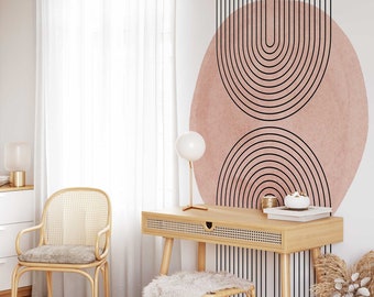 Removable Mural Wallpaper - Circle Arches in Blush Boho Abstract shapes mural