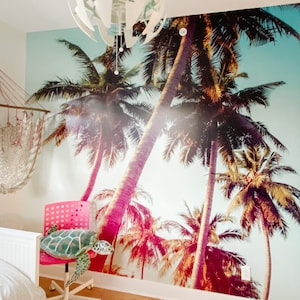 Removable Mural Wallpaper - Sunset Beach. Tropical palm trees on the beach
