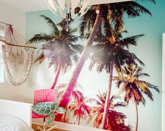 Removable Mural Wallpaper - Sunset Beach. Tropical palm trees on the beach
