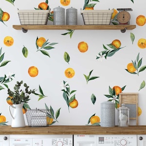 Removable Wall Decals Set of Tangerines and Leaves decals. Oranges, citrus fruit. image 3