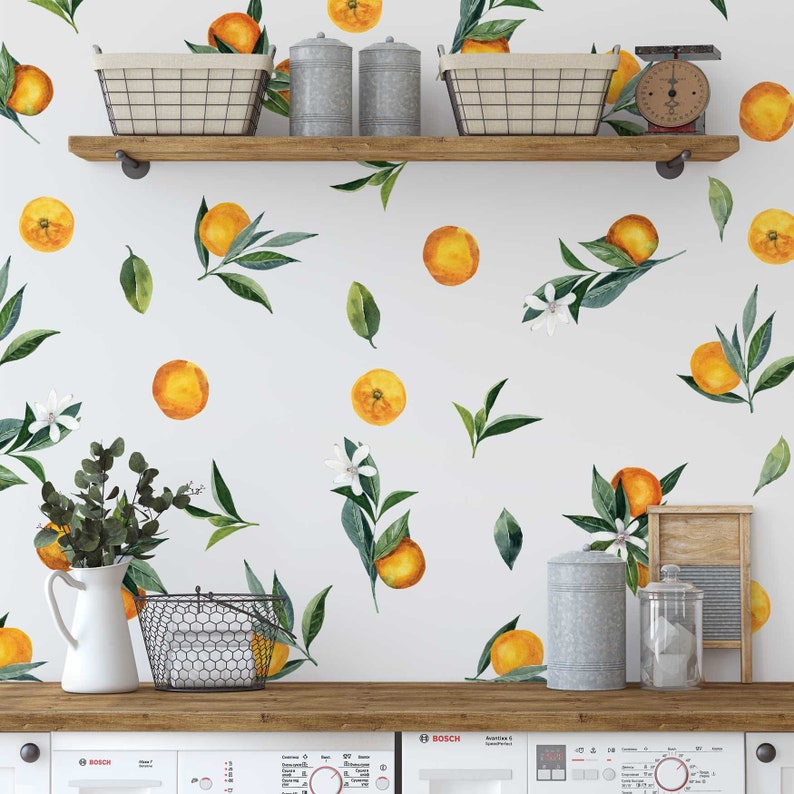Décalcomanies murales amovibles Ensemble de décalcomanies mandarines et feuilles. Oranges, agrumes. image 3