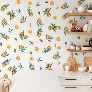 Removable Wall Decals Set of Tangerines and Leaves decals. Oranges, citrus fruit. image 2