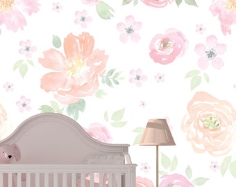 Blush Blooms Wallpaper. Removable Peel and Stick, Pre-pasted & Traditional paste up Wallpaper.