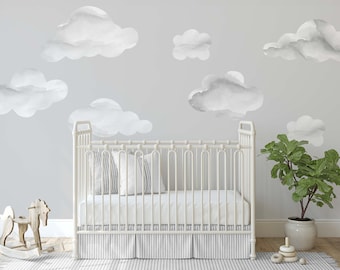 7 Watercolor Cloud wall decals. Kids playroom big fluffy clouds