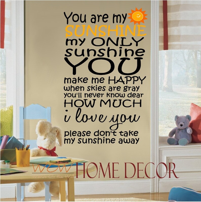 Vinyl Wall Decal Sticker Art You are my sunshine Etsy