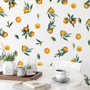 Removable Wall Decals Set of Tangerines and Leaves decals. Oranges, citrus fruit. image 5