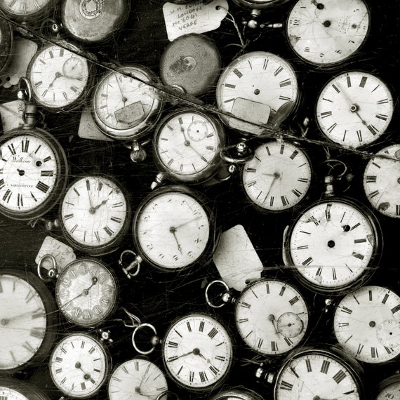 Items similar to Black and White Clocks Photograph Steampunk Old