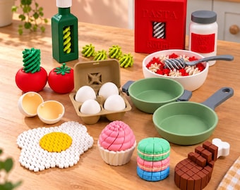 3D Printed Pasta Play Set, Sensory Cooking Toy, Pretend Kitchen Accessories