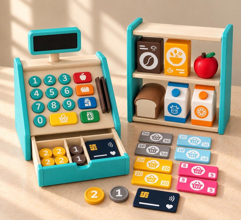 Kids Pretend Grocery Store Playset With Cash Register, Play Food, Shelf ...