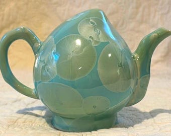 VTG Celadon Crystalline Glaze Cadogan Puzzle Teapot Peach Longevity Shau Shape
