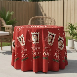 Elastic Fitted Santa Mail Table Cover, Polyester Holiday Party Decor (4FT-8FT)