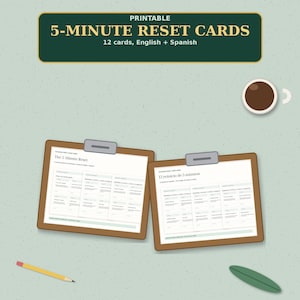 Tarjetas de Reinicio de 5 Minutos, Frases Bilingües Inglés y Español (Descarga Digital)
