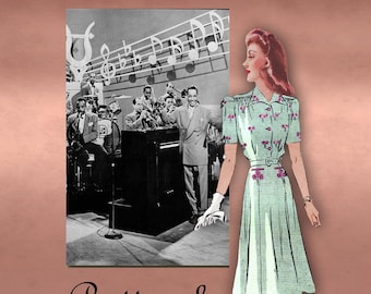 1940s Big Band Swing Era Shirtwaist Dress Pattern - Embroidered Bodice Detail -  Six Gored Skirt -WWII Snazzy Fashion - Butterick 8848