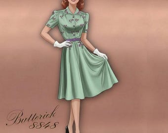 1940s Anne Adams Mail Order Dress Pattern T4871: Sundress With