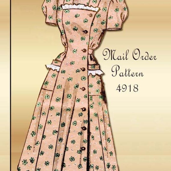 1940s Dress Pattern Vintage Mail Order 4918 WWII Swing Era Sewing Pattern for a Lovely One Piece Housedress