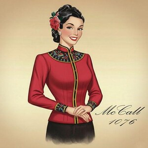 1940s McCall's 1076 Sewing Pattern: Embroidered Jacket with Mandarin Collar & Blouse Option Factory Folded