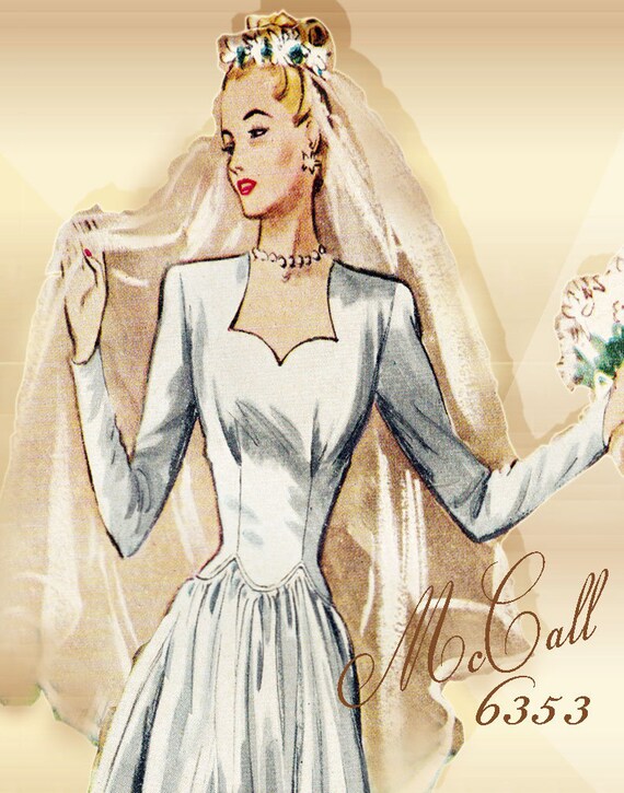 1940s Mccall Wedding Dress Pattern Sweetheart Neckline And Etsy
