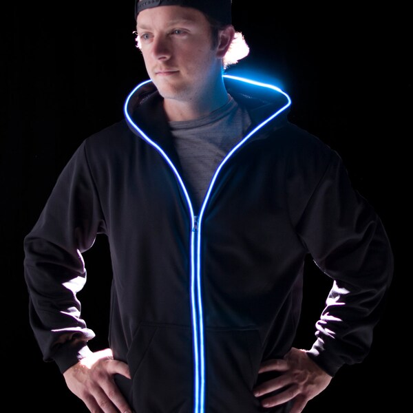 Light Up El Wire Hoodie --Burning Man, Festival Clothing, Bonaroo, Tomorrowworld, Halloween, Rave