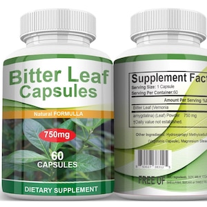 African Bitter Leaf Capsules. (Ewuro, Onugbu-Bololo) Wellness supplement. One Bottle. 750mg. (60caps)