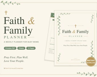 Faith and Family Weekly Planner, Printable PDF for Christian Moms, Prayer and Meal Pages