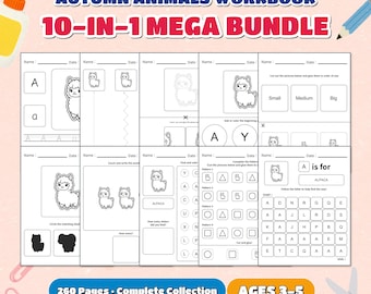 Autumn Animals Mega Bundle Preschool Worksheets, Fall Toddler Busy Book Printable, Kindergarten Complete Learning Binder PDF