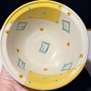 Vintage 1980s Kelly Swope Studio Art Pottery Bowl - Postmodern Memphis Milano Style Hand-Painted Ceramic Bowl, Signed Florida Ceramic Artist