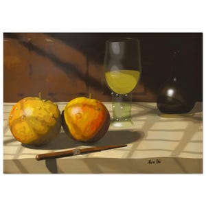 Natureza Morta Original com Maçãs - Impressão de Arte de Parede com Frutas, Decoração de Cozinha Intimista