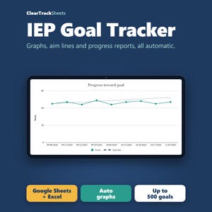 IEP Goal Tracker, Special Education Progress Monitoring, Data Graphs (Google Sheets + Excel)