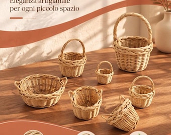 Handwoven Mini Willow Basket Set, Rustic Natural Decor (6 Piece, Assorted Styles, Randomly Selected)