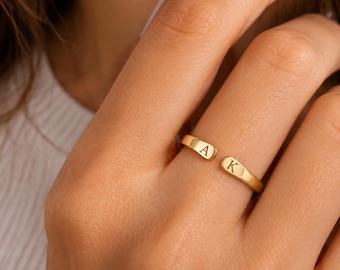 Personalized Initial Ring, Custom Two Letter Ring, Adjustable Open Ring, Minimalist Jewelry, Personalized Gift for Her