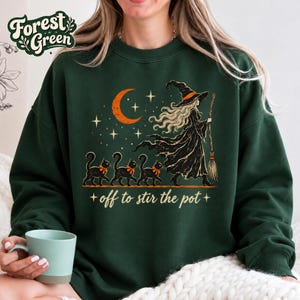 Häxa, svart katt, Halloween-t-shirt, rolig häxa, kattälskare, läskig säsong, Halloween-t-shirt