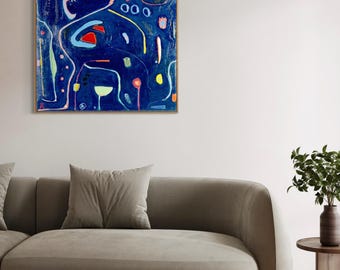 Pintura abstracta original en acrílico y pasteles al óleo.