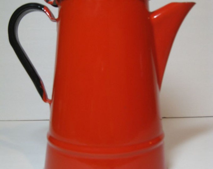 Vintage Red Enamel Coffee Pot Made in Poland Etsy