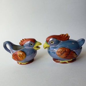 Vintage Lusterware Bird Creamer and lidded Sugar Hand Painted made in Japan Flower mark