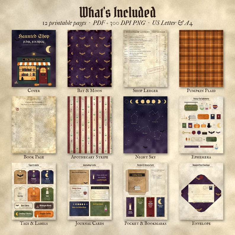 Haunted Shop Junk Journal Kit, Printable Scrap Paper, Ephemera, Tags ...