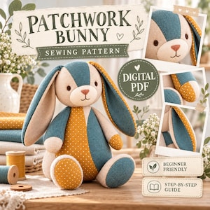 Patchwork Bunny Sewing Pattern PDF, Beginner-Friendly Keepsake Plush (Digital Download)
