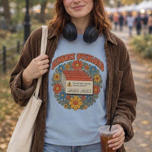 Retro-T-Shirt mit Pop-up-Effekt und Sensoriküberlastung, 70er-Jahre-Blumenmuster, neurodiverses Grafik-T-Shirt