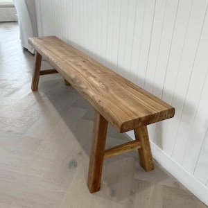 Handcrafted Solid Oak Bench, Rustic Minimalist Dining Seating, Farmhouse Style