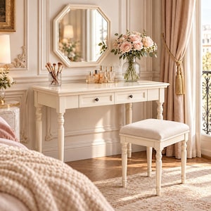 French Country Writing Desk with Two Drawers Traditional Wood Home Office Table