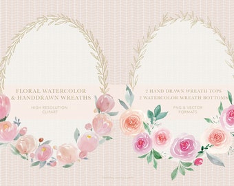 2 Watercolor and hand drawn wreaths, Vector & PNG SVG