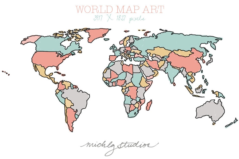 Vector And Png World Map Watercolor Outline Digital Clip Etsy Canada
