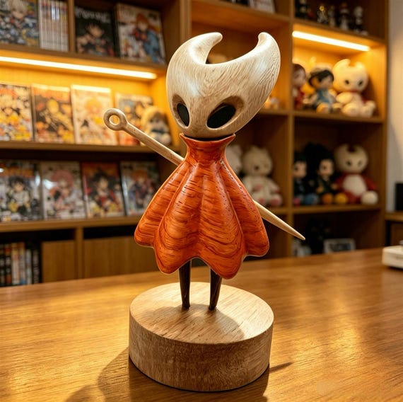 Hollow Knight Inspired Walnut Wood Sculpture・Magnetic Detachable Hornet Figurine・Fan Made Game Gift・Gamer Desk Decor
