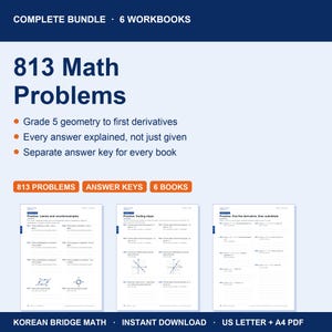 Printable Math Workbook Bundle | 813 Problems, Full Solutions (Grades 5-Calculus)