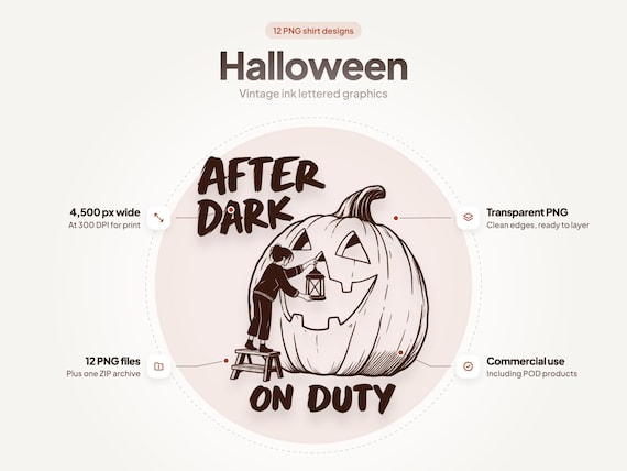Vintage Halloween Shirt Designs: Halloween Shirt PNG Bundle, 12 Vintage Ink Graphics for Spooky Season