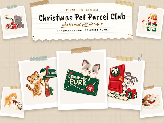 Christmas Pet Parcel Club: Christmas Pet Parcel Club: 12 Cat & Dog Holiday Designs (Digital Download)