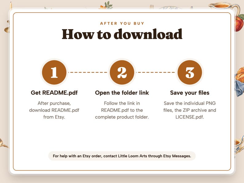 How to download after purchase: 1. Get README.pdf. 2. Open the folder link. 3. Save your files. For help with an Etsy order, contact Little Loom Arts through Etsy Messages.